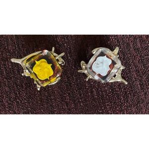 Vtg Brooches Roses in Lucite, MCM, Silver Tone, White & Yellow Roses Unusual